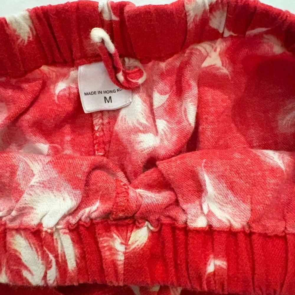 Victoria's Secret Red White Feather Print Pajama Set M Sleepwear Loungewear